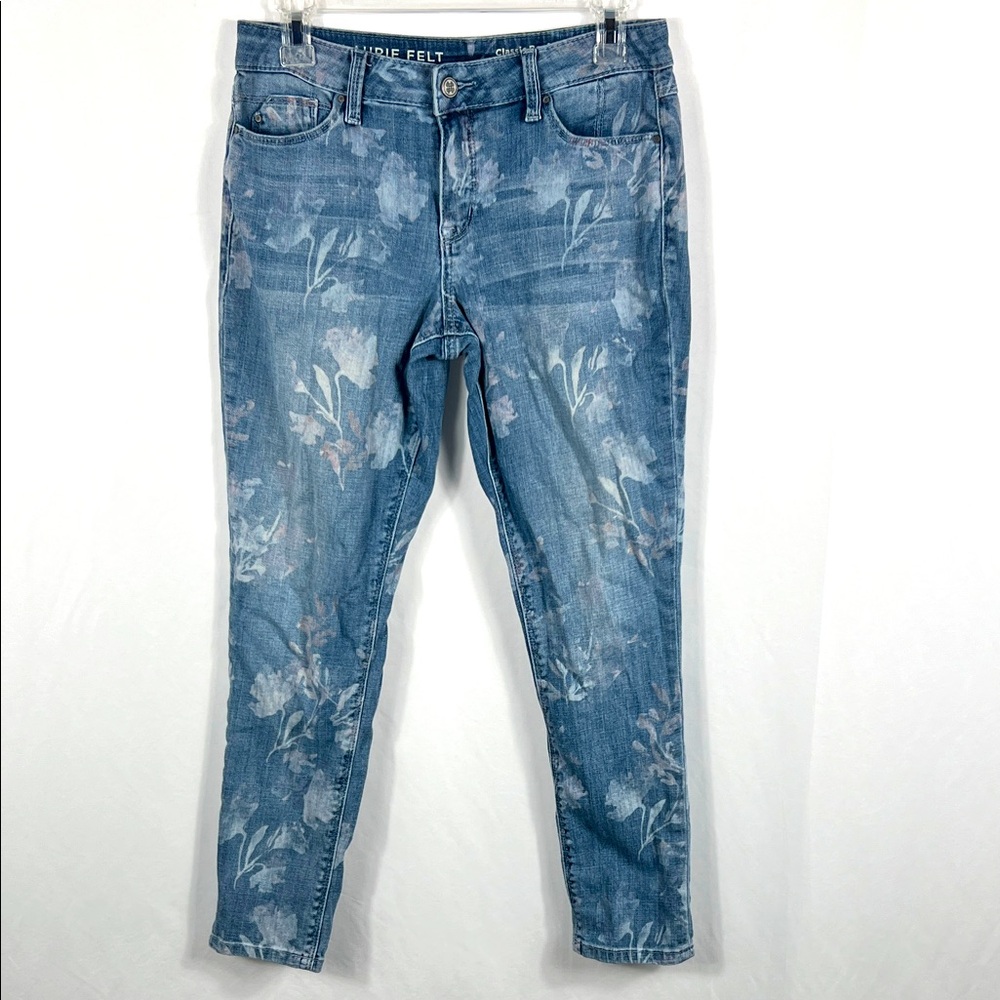 LAURIE FELT Floral Patterned Blue Ankle Jeans Women’s Size 2P Very Stretchy
